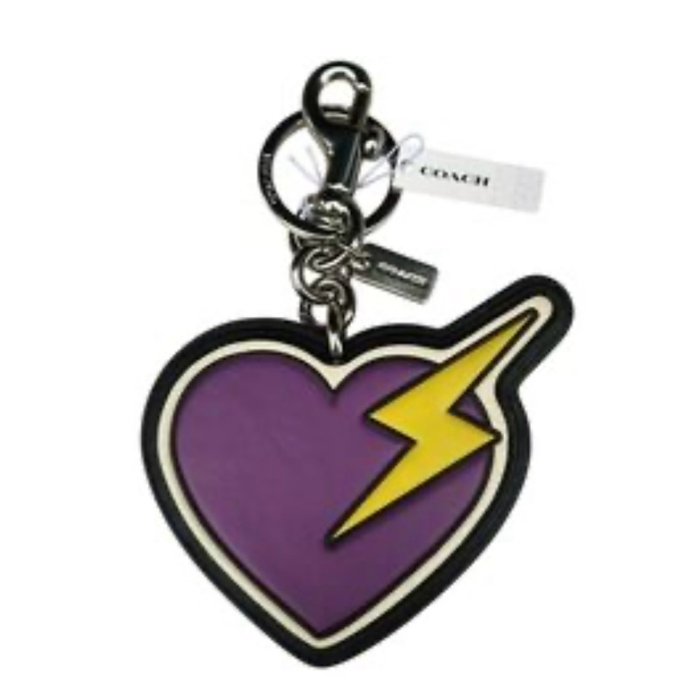 Coach Purple and Yellow lighting Heart Key fob / bag Charm - Picture 2 of 8